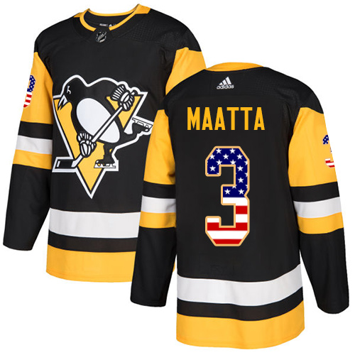 Adidas Penguins #3 Olli Maatta Black Home Authentic USA Flag Stitched NHL Jersey - Click Image to Close